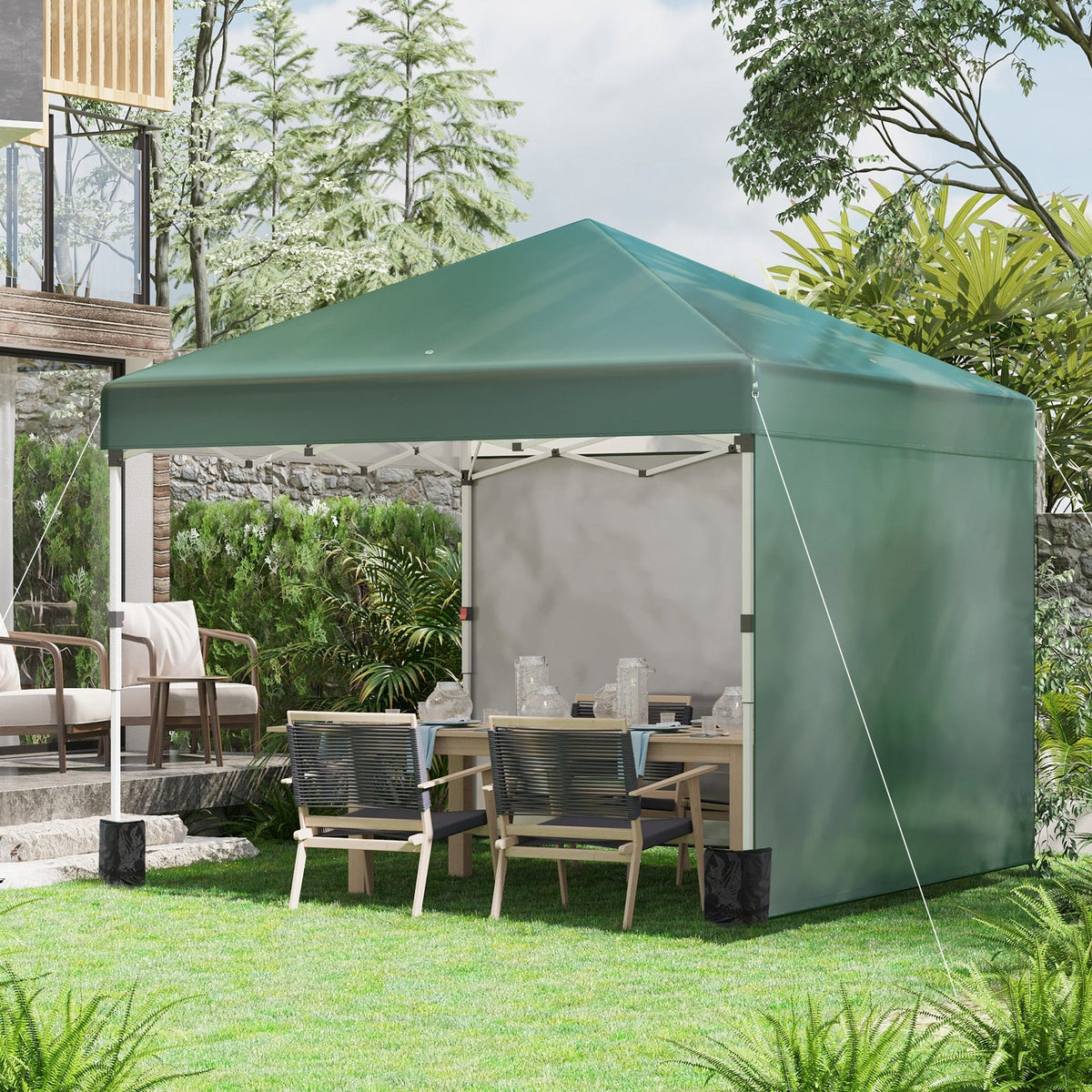 3 x 3m Pop Up Gazebo with 2 Sidewalls, Weight Bags & Wheeled Bag, Green — product view 4