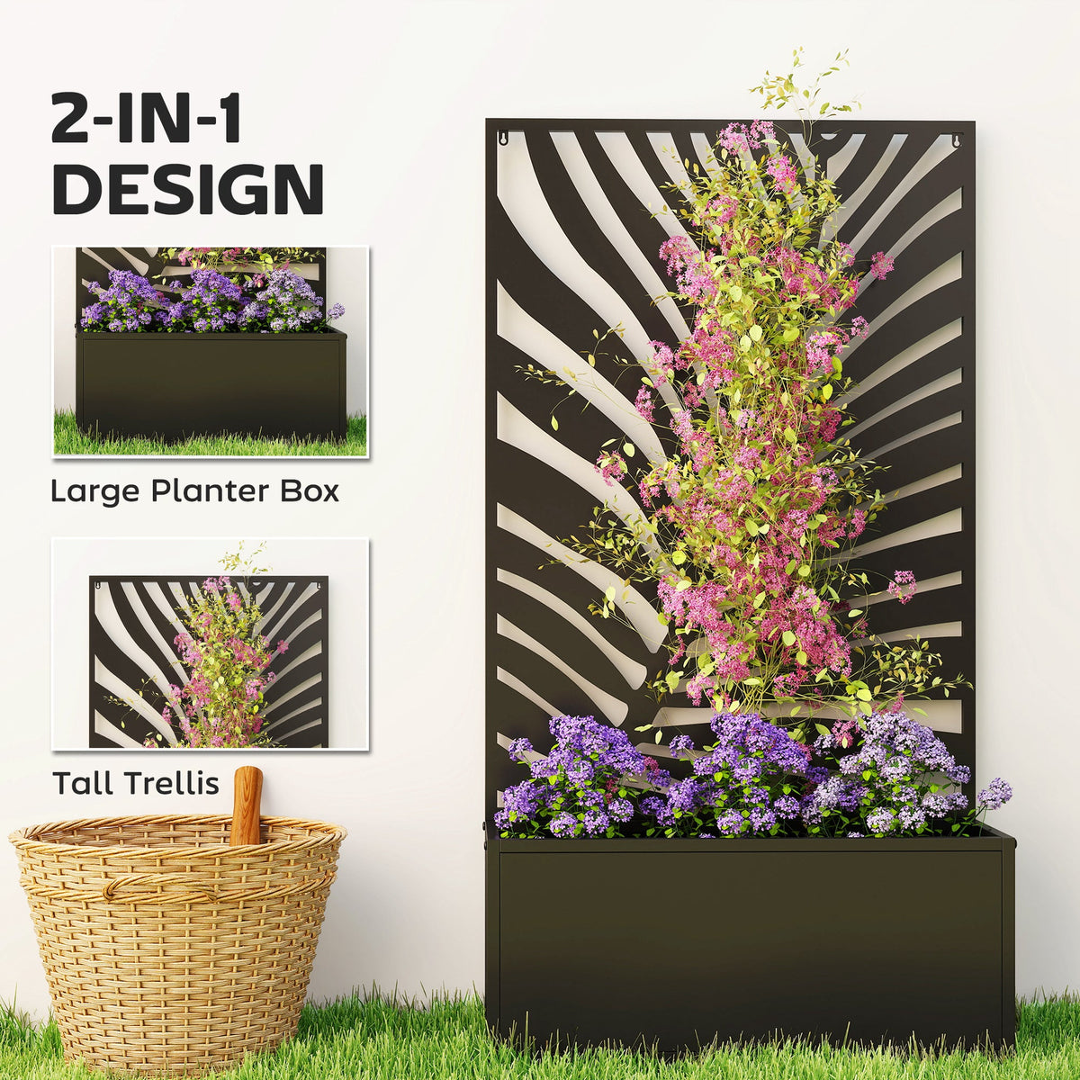 Metal Raised Garden Bed with Trellis Privacy Panel, Large Leaf Cut-Out — product view 6