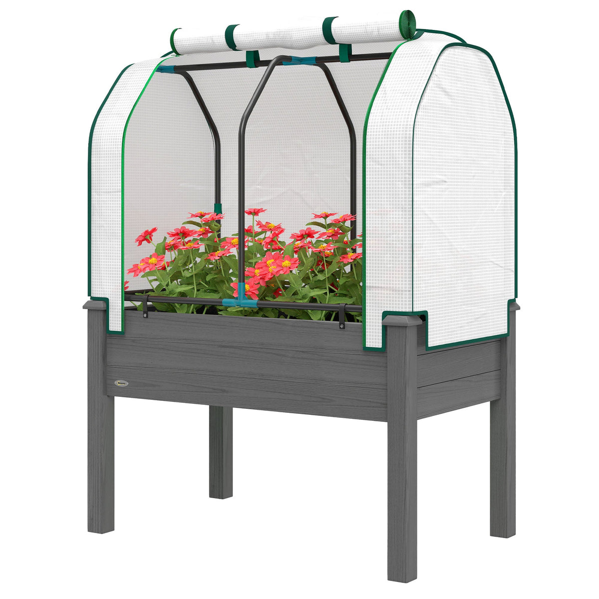 Raised Garden Bed with PE Greenhouse Cover for Herbs and Vegetables, 35 x 22 x 47 inch, Dark Gray — product view 2
