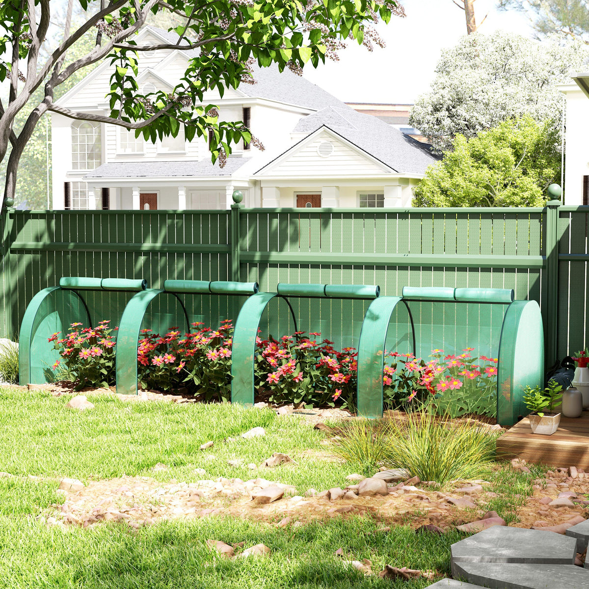 13' L x 3' W x 2.5' H Portable Tunnel Greenhouse with Roll-Up Zippered Doors & UV-Resistant Waterproof PE Cover Green — product view 3