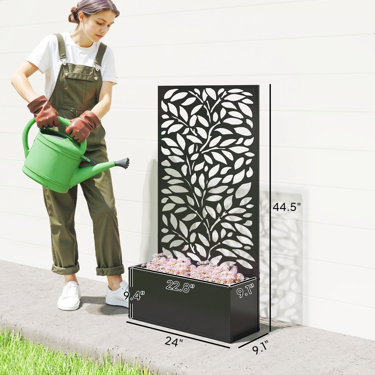Metal Raised Garden Bed with Trellis Privacy Panel, Leaves Cut-Out — product view 5