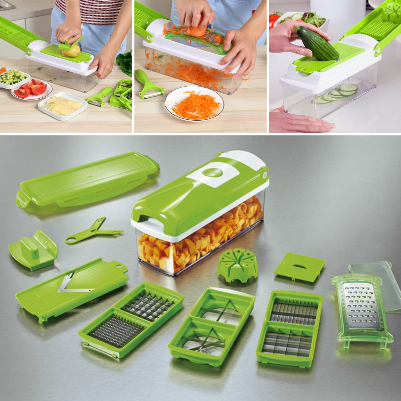LoungeYard | CutMate Multifunctional Vegetable Cutter 12-in-1 | With Collection Container & Finger Guard | Stainless Steel Blades | Compact & Safe — product view 1
