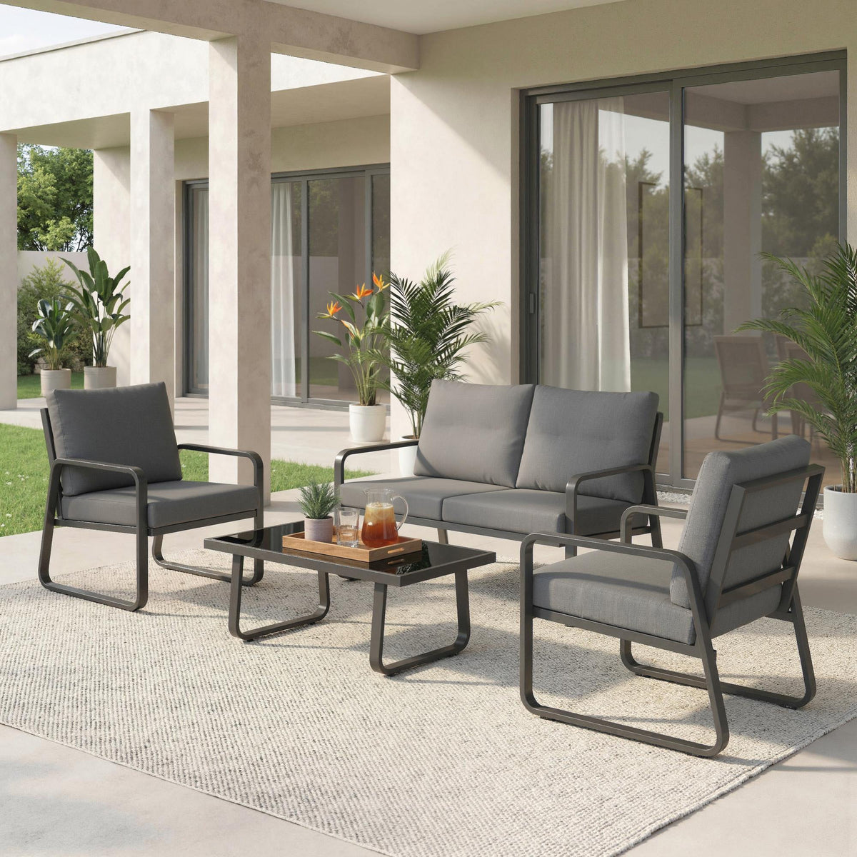 4-Piece Outdoor Sofa Set with Loveseat & 2 Chairs, Coffee Table, Black — product view 4
