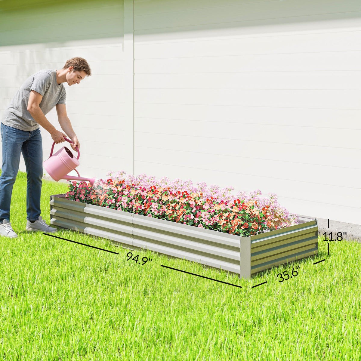 8' x 3' x 1' Galvanized Raised Garden Bed for Growing Flowers, Succulents, Silver — product view 5