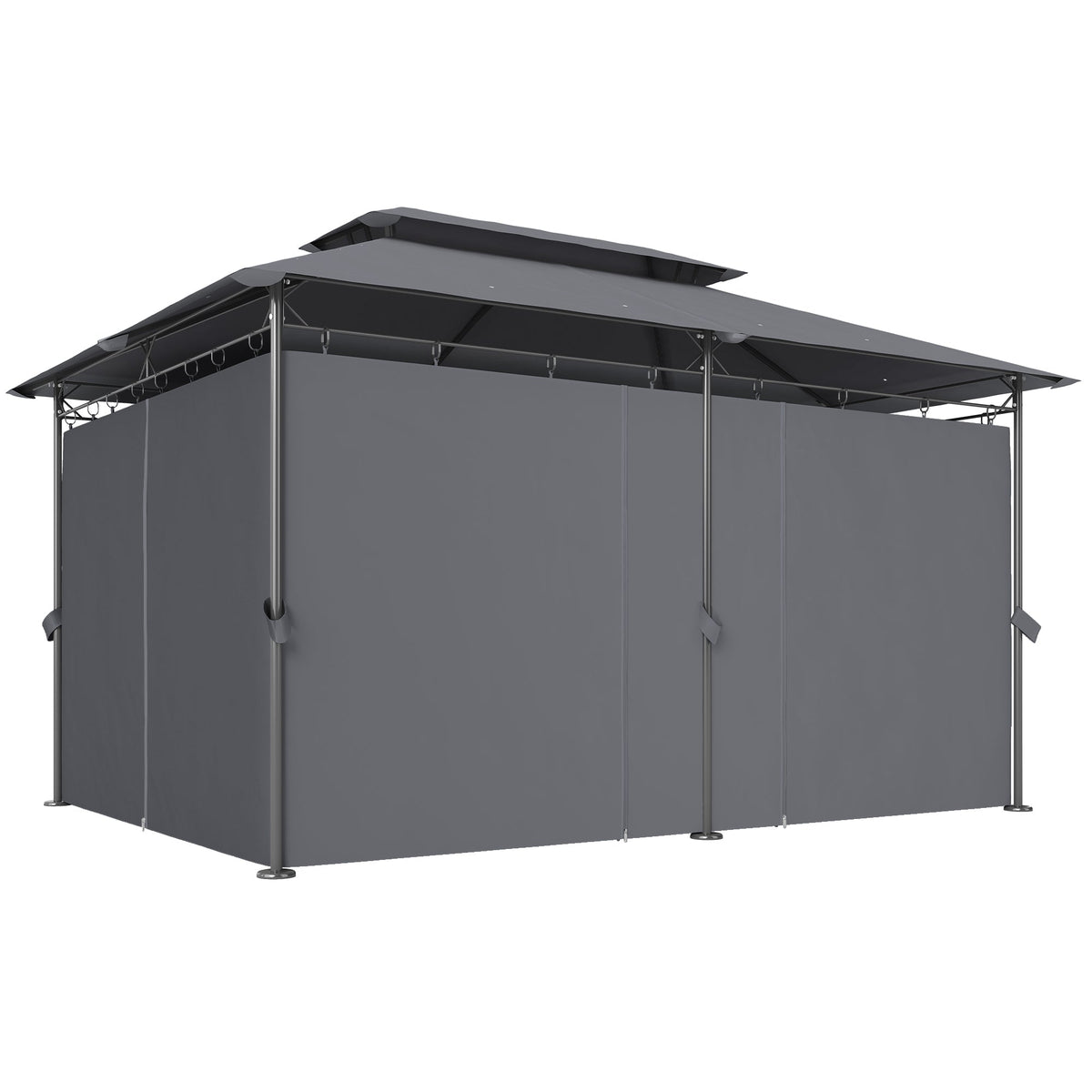 10' x 13' Patio Gazebo with Double Roof and Curtains, Grey — product view 2