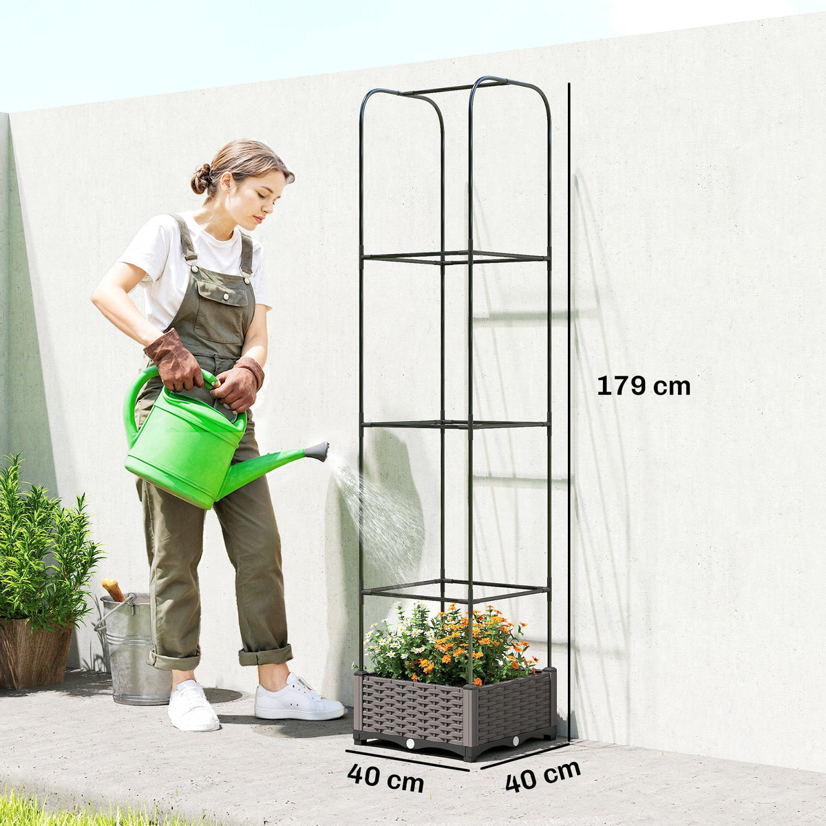Self Watering Raised Garden Bed with Trellis, 40 x 40 x 179 cm, Black — product view 5