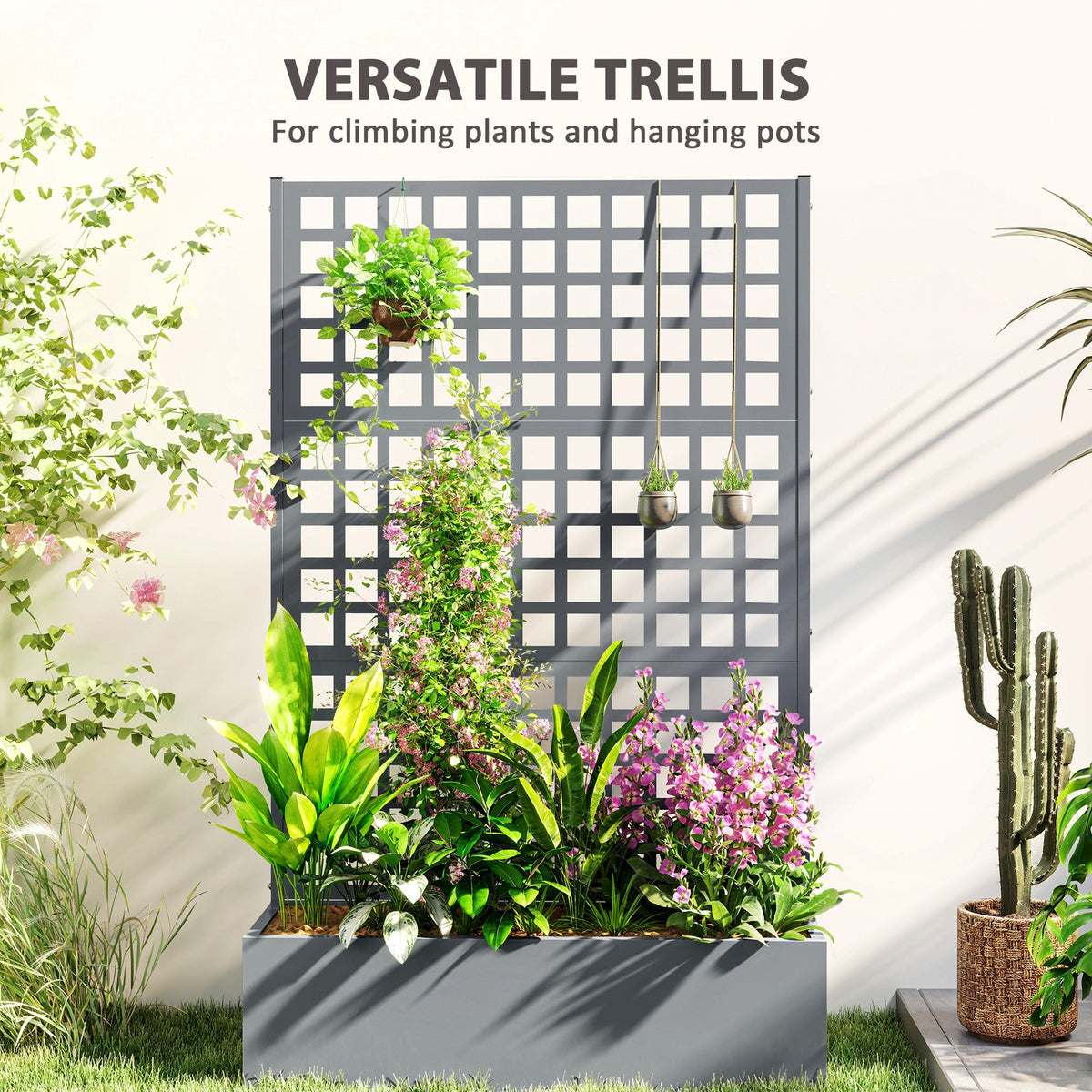 Galvanized Raised Garden Bed with Trellis, 43" x 16" x 70", Gray — product view 7