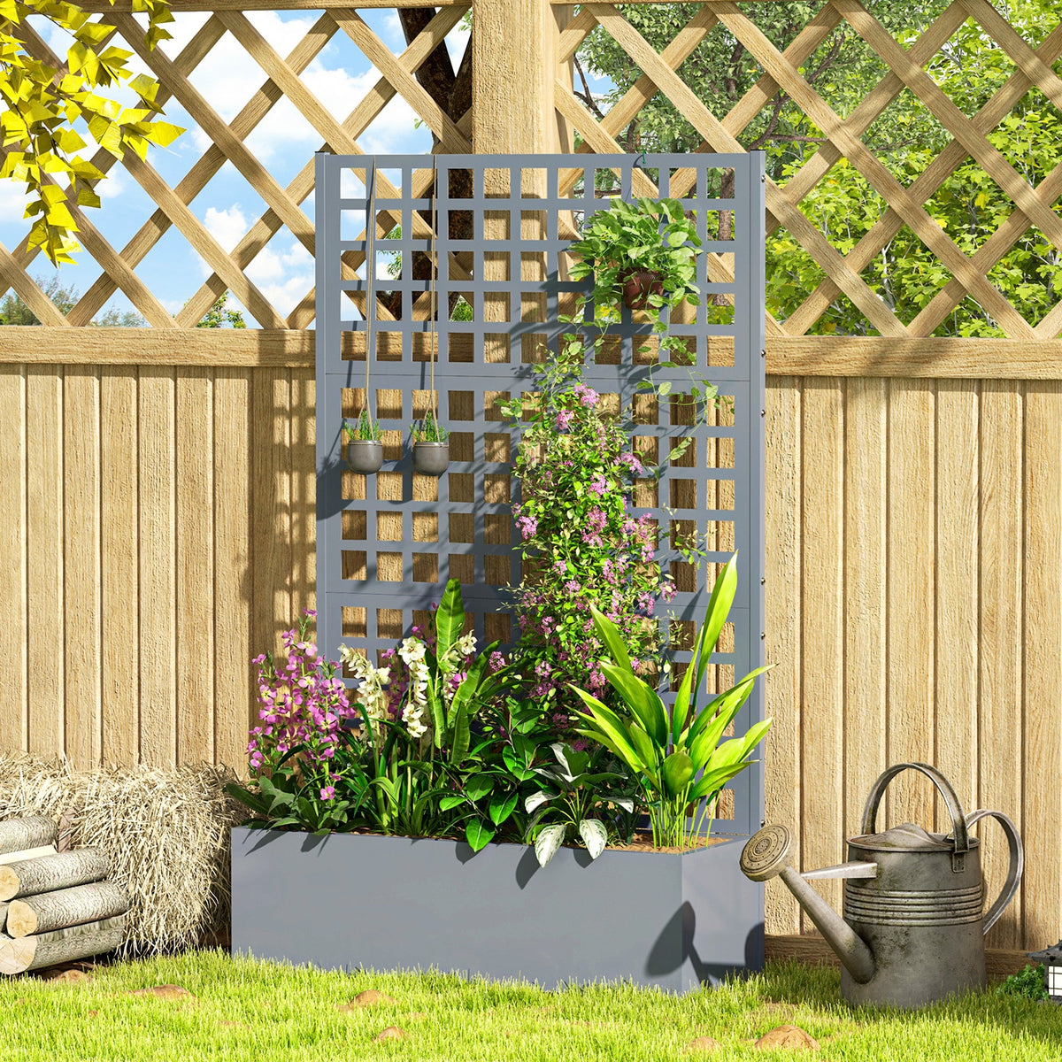 Galvanized Raised Garden Bed with Trellis, 43" x 16" x 70", Gray — product view 4