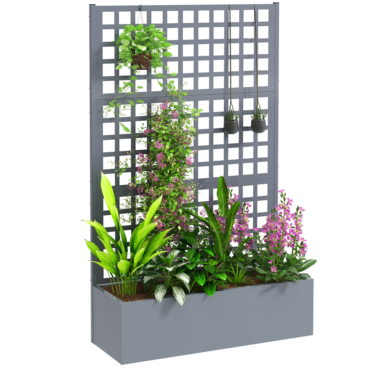 Galvanized Raised Garden Bed with Trellis, 43" x 16" x 70", Gray — product view 1