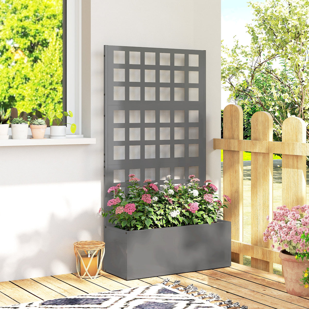 24" x 9" x 44.5" Raised Garden Bed with Trellis and Drainage, Gray — product view 4