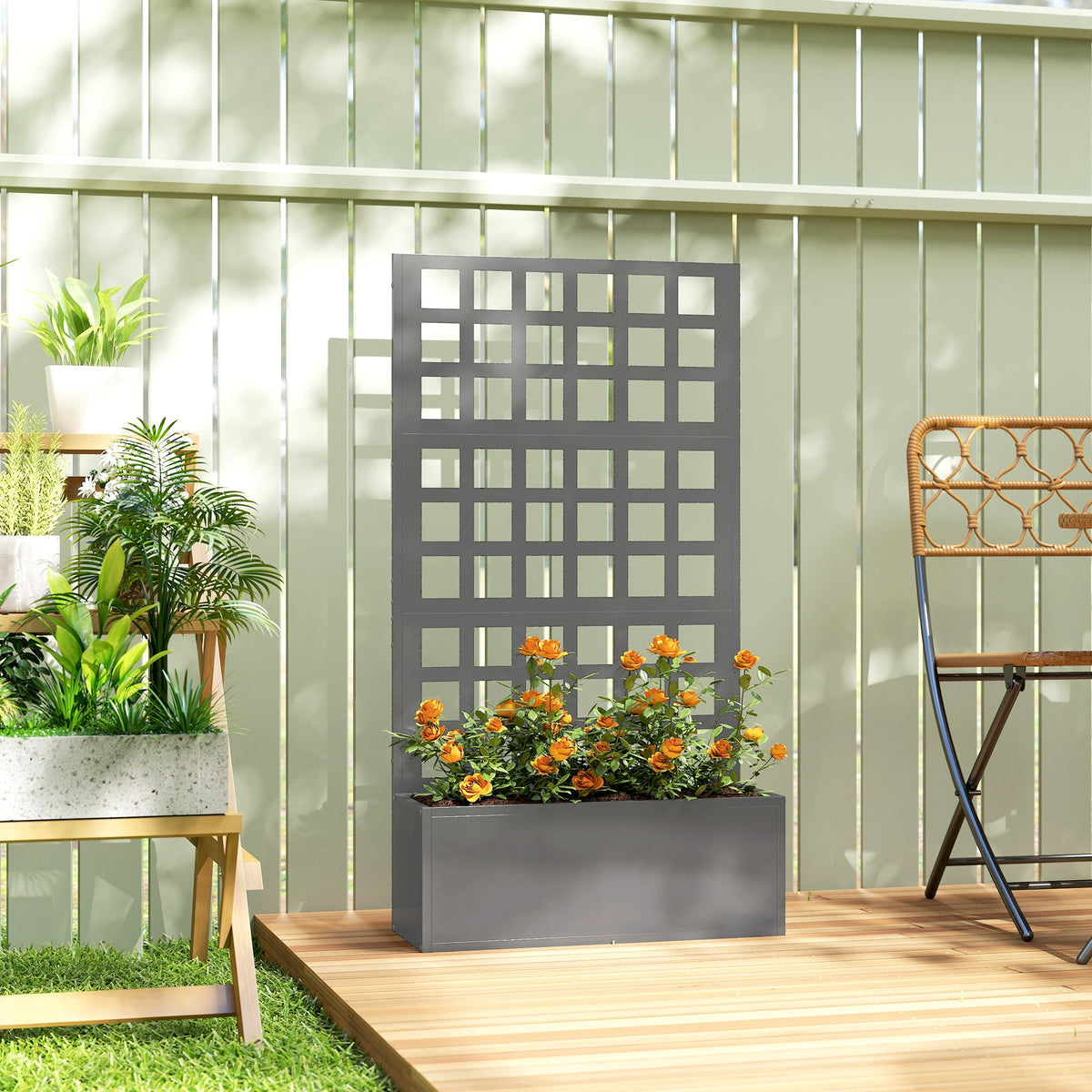 24" x 9" x 44.5" Raised Garden Bed with Trellis and Drainage, Gray — product view 3