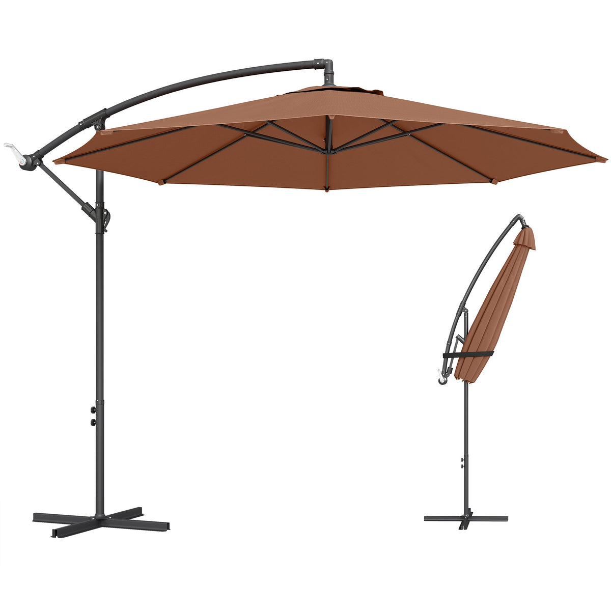 3 m Banana Parasol with Crank Handle, 8 Ribs & Cross Base, Coffee — product view 2