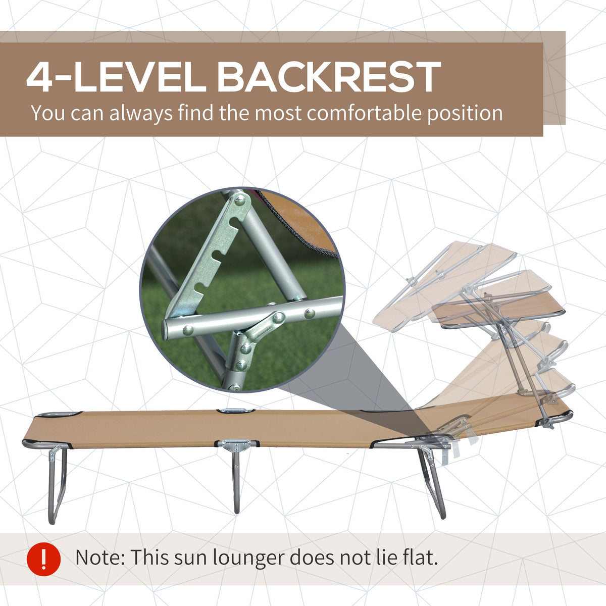 Adjustable Folding Lounge Chair with Sun Shade, Brown — product view 6