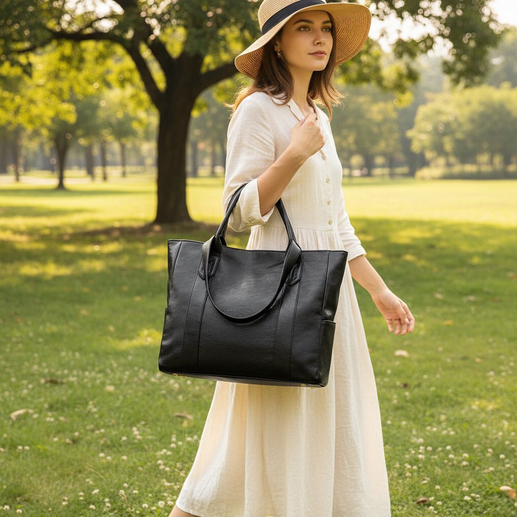 Leather-effect shoulder bag with smooth PU surface, 28 x 36 x 10 cm — product view 1
