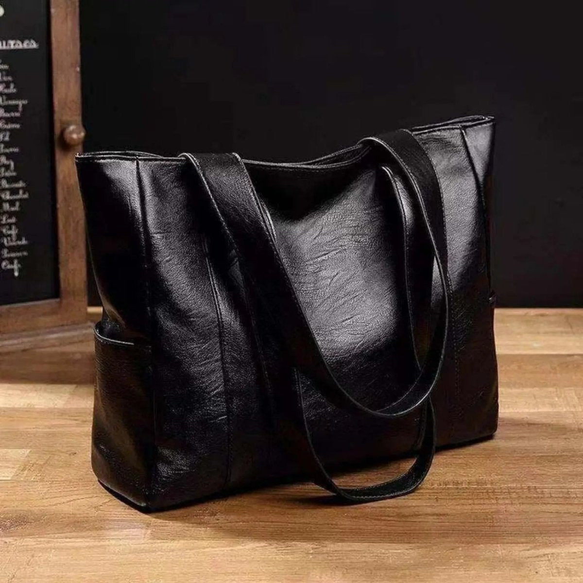 Leather-effect shoulder bag with smooth PU surface, 28 x 36 x 10 cm — product view 3