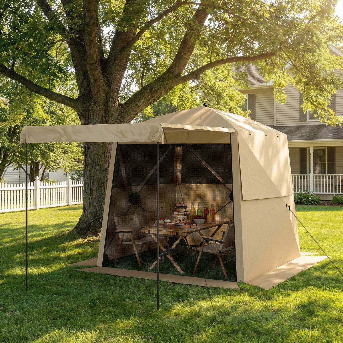 2 x 2 m Pop Up Gazebo with Awning, Sides, Mesh Windows & Carry Bag, Khaki — product view 3