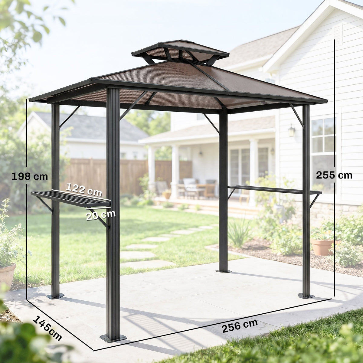 2.5 x 1.5 m Hardtop BBQ Grill Gazebo with 2 Shelves, Brown — product view 5