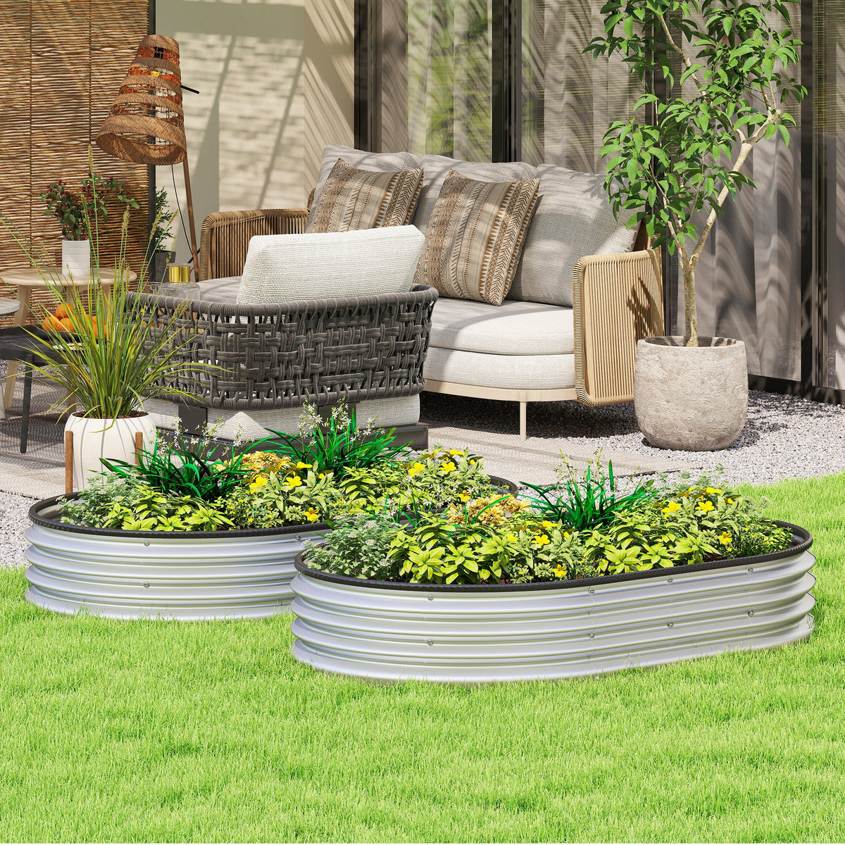 2pcs 5 x 3 x 1 ft Galvanized Raised Garden Beds, Silver — product view 3