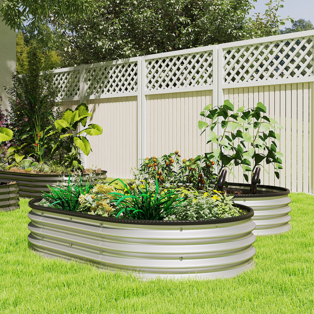 2pcs 5 x 3 x 1 ft Galvanized Raised Garden Beds, Silver — product view 4
