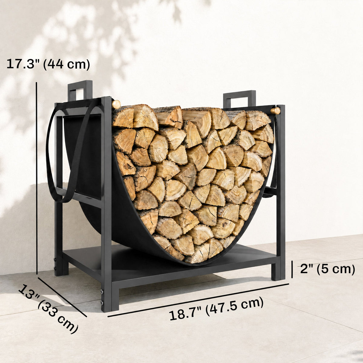 19 Inch Heavy Duty Steel Firewood Rack with Canvas Carrier for Indoor Fireplace Storage, Black — product view 5
