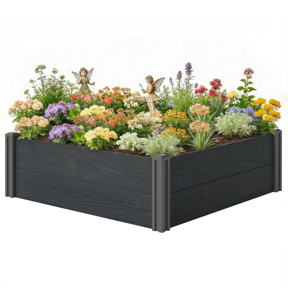 3 x 3 x 1ft Vinyl Raised Garden Bed with Open Bottom, Grey Wood Effect — product view 1