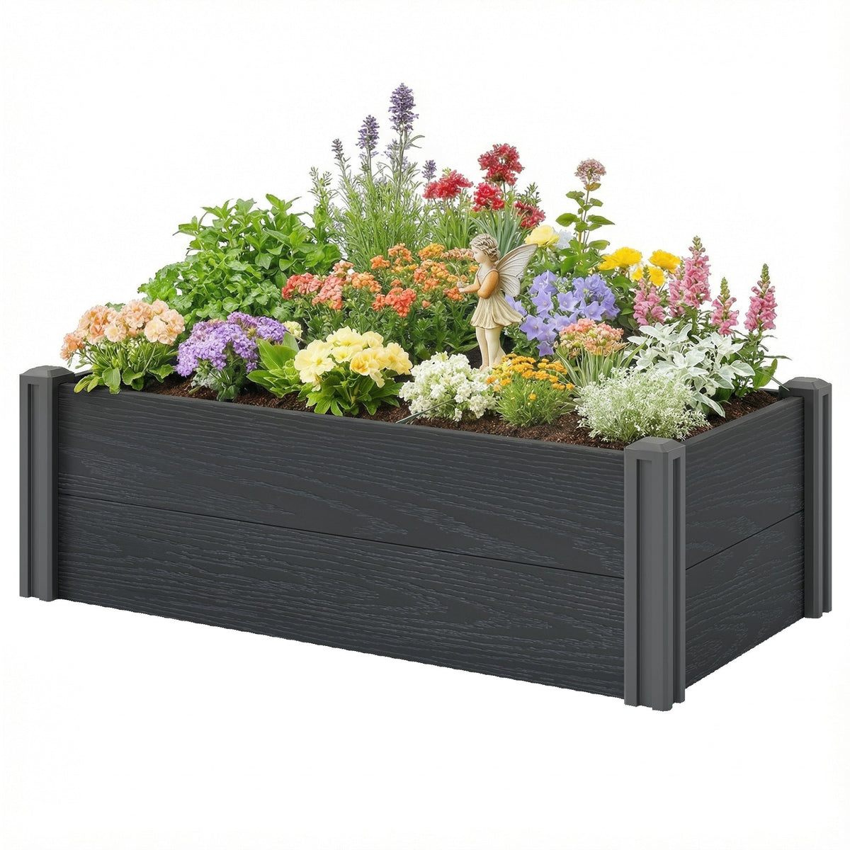 3 x 3 x 1ft Vinyl Raised Garden Bed with Open Bottom, Grey Wood Effect — product view 2