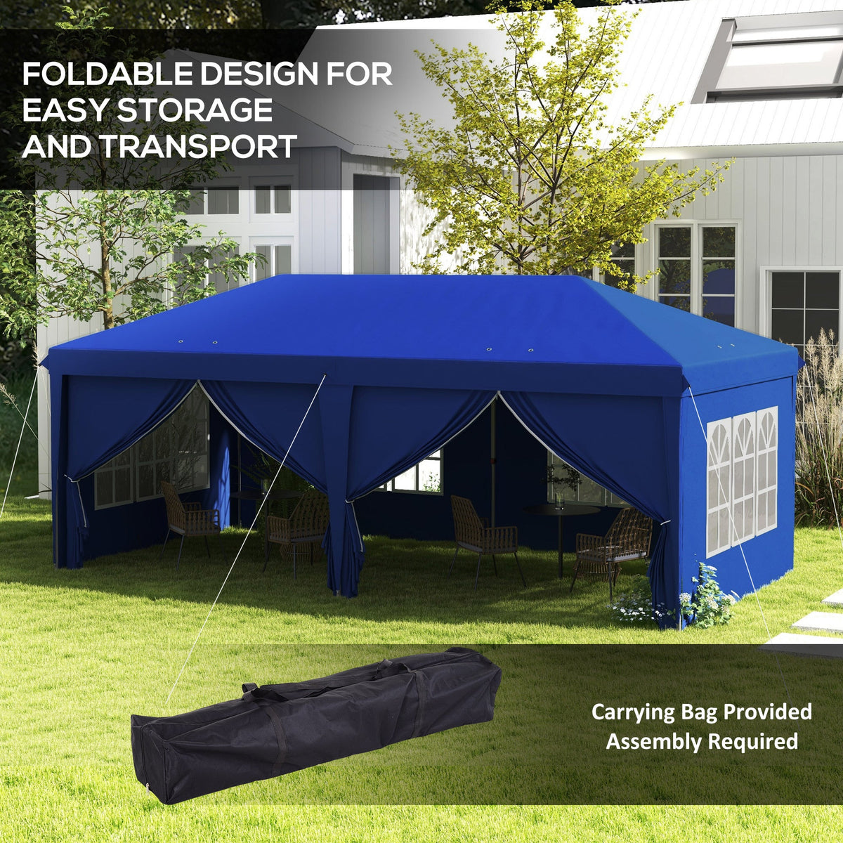 3 x 6 m Garden Pop Up Gazebo with Sidewalls, Windows, Carry Bag, Blue — product view 7