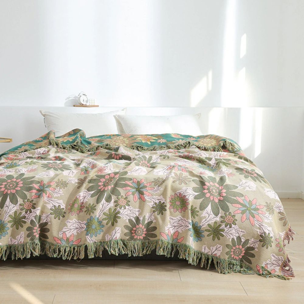 LoungeYard | Verdant Bloom Reversible Jacquard Blanket — product view 1