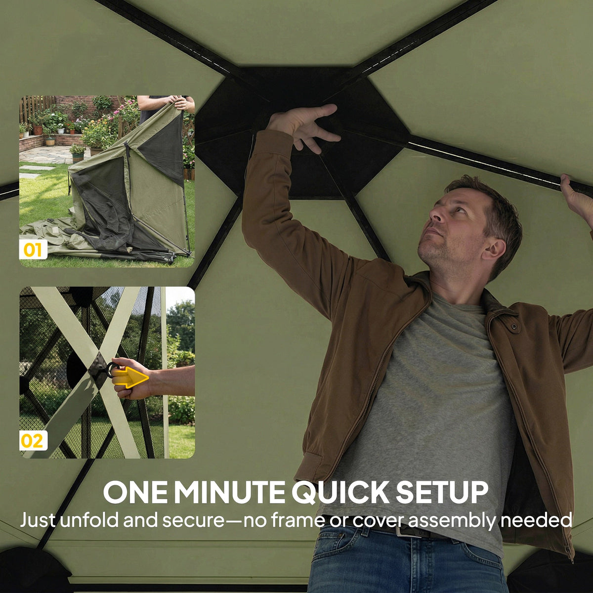 10' x 11' Pop Up Gazebo Screen Tent with Mesh Netting, Dark Green — product view 6