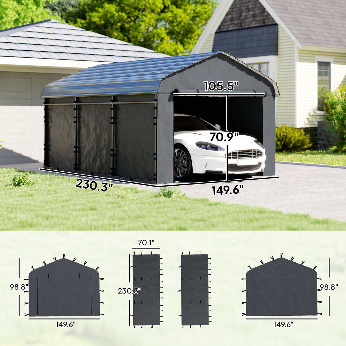 Carport Sidewall Panels Set of 4 for 12' x 20' Carports, Dark Gray — product view 5