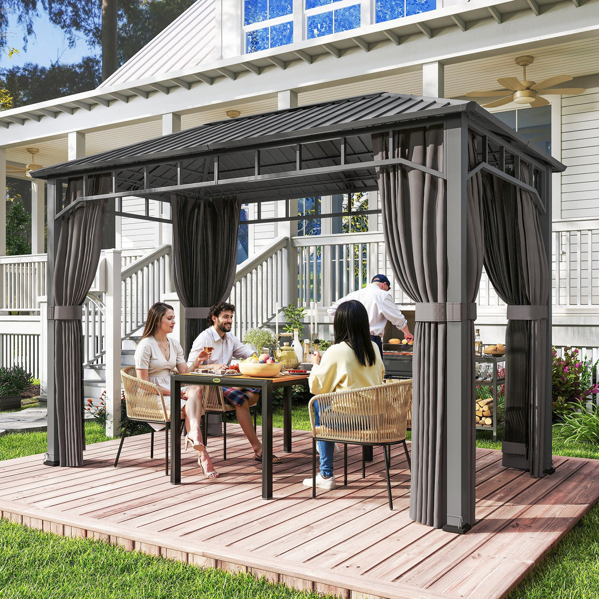 2 x 3.5 m Hardtop Gazebo with Galvanised Roof, Netting & Curtains, Dark Grey — product view 3