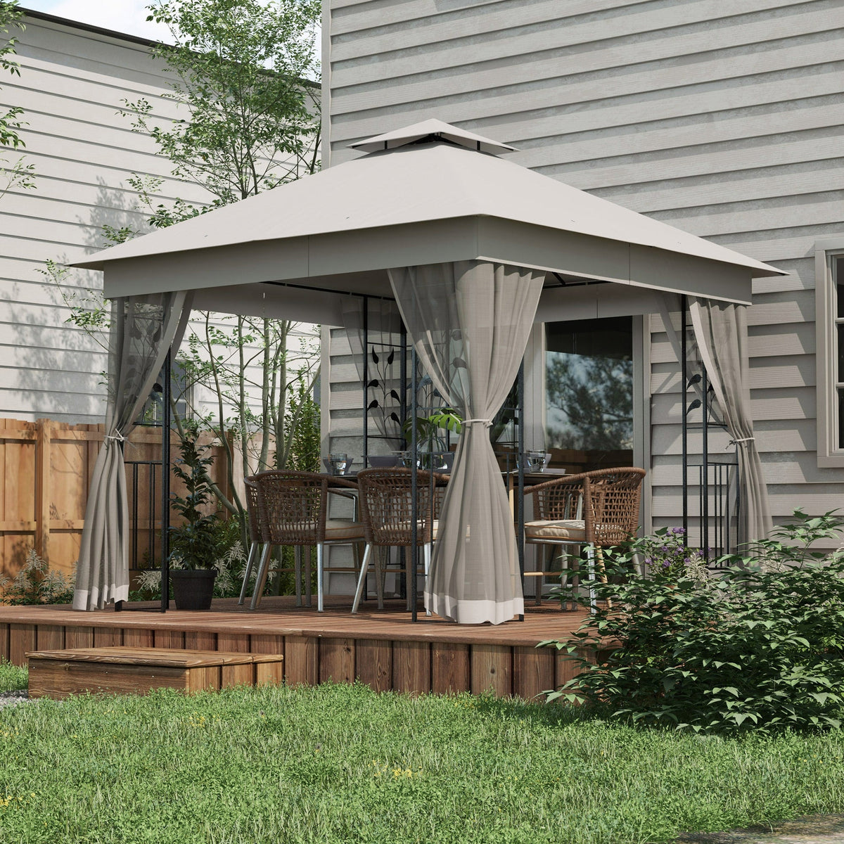 3 x 3m Garden Gazebo with Double Roof & Netting, Light Grey — product view 4