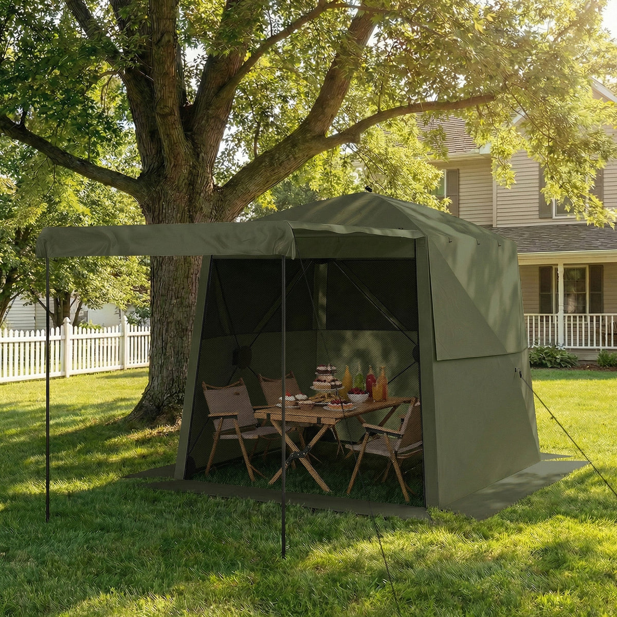 2 x 2 m Pop Up Gazebo with Awning, Sides, Mesh Windows & Carry Bag, Army Green — product view 3