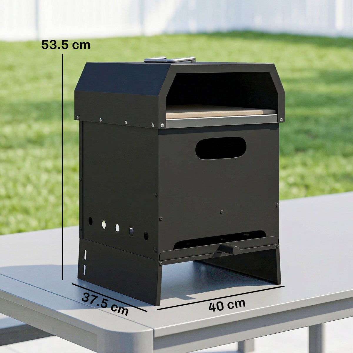 3-in-1 Wood-Fired Pizza Oven with Stone & Peel for Charcoal Grill, Black — product view 5