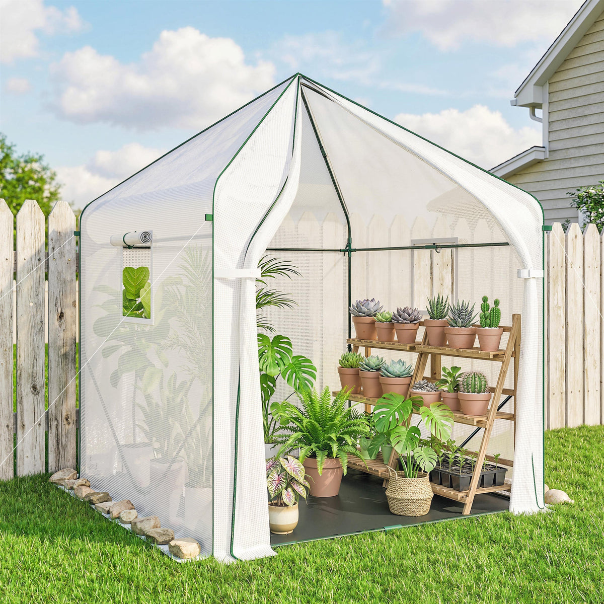 63" x 63" x 78.7" Mini Walk-in Greenhouse with PE Cover, Roll-up Door & 3 Mesh Windows, White — product view 4