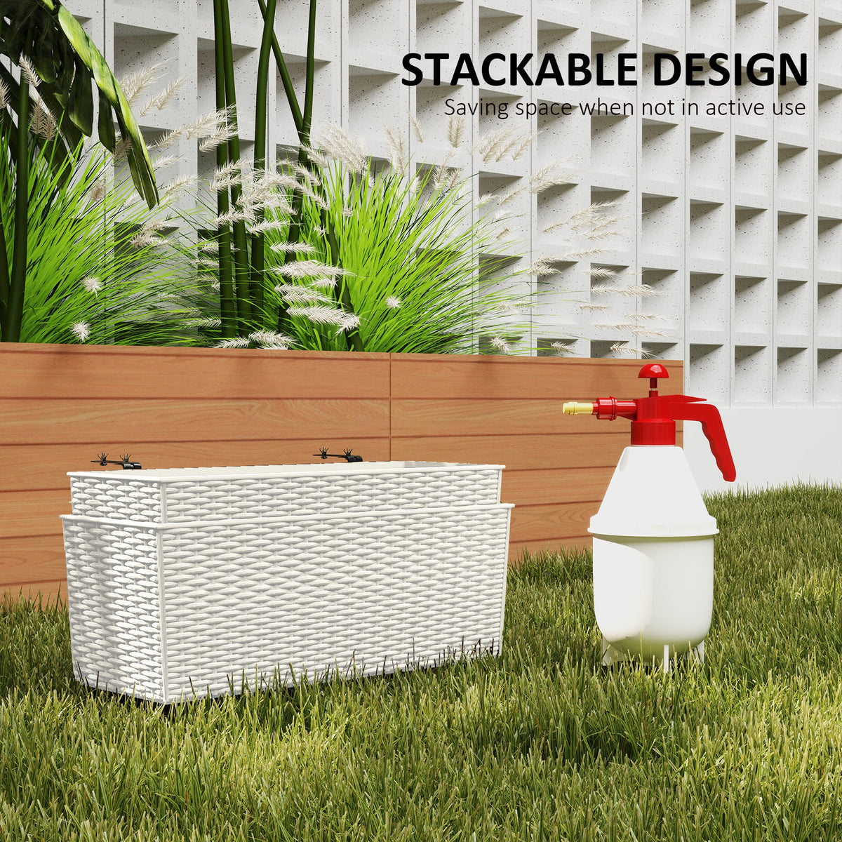 2 Pack 20" Railing Planter Boxes with Hooks and Drainage, White — product view 7