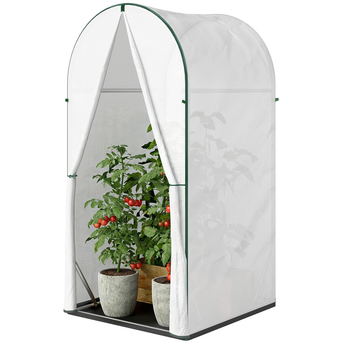 Mini Greenhouse with Roll-Up Door & PE Base, 100 x 100 x 195 cm, White — product view 2