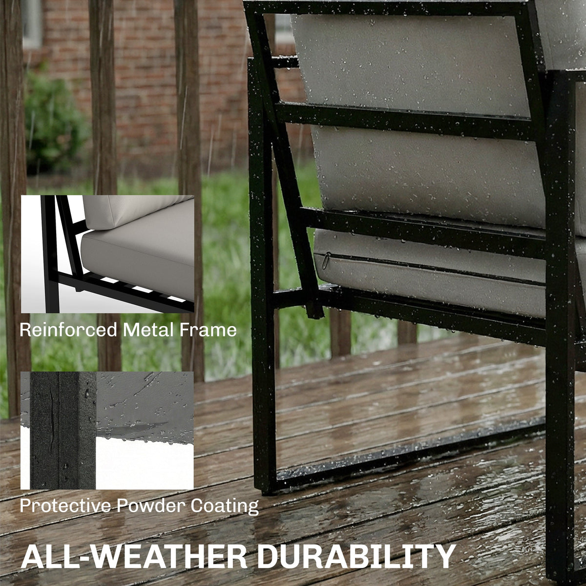 4 Piece Garden Furniture Set with Loveseat, Armchairs and Slatted Table, Grey — product view 6