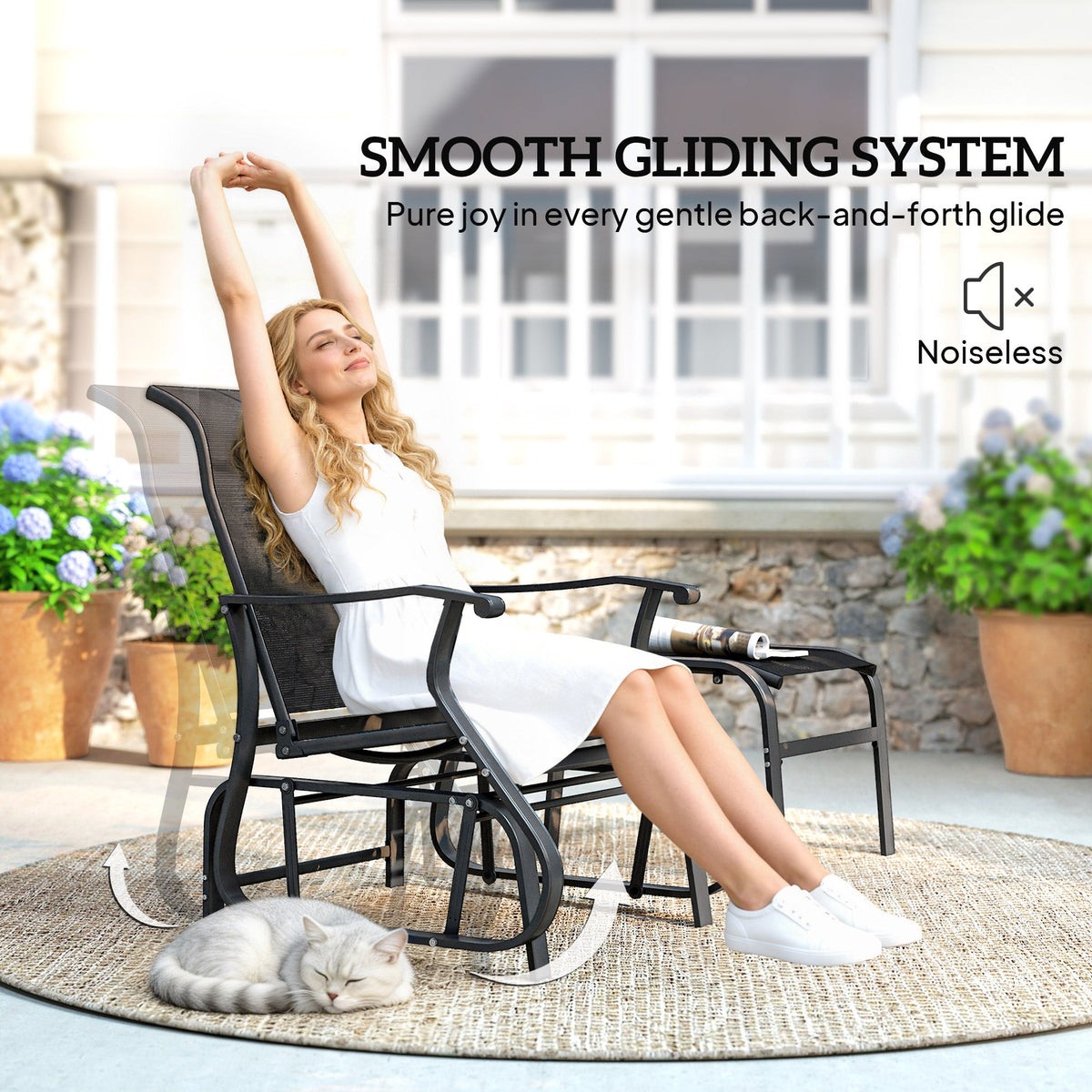 2-Piece Outdoor Glider Chair with Ottoman and All-Weather Breathable Mesh, Black — product view 6