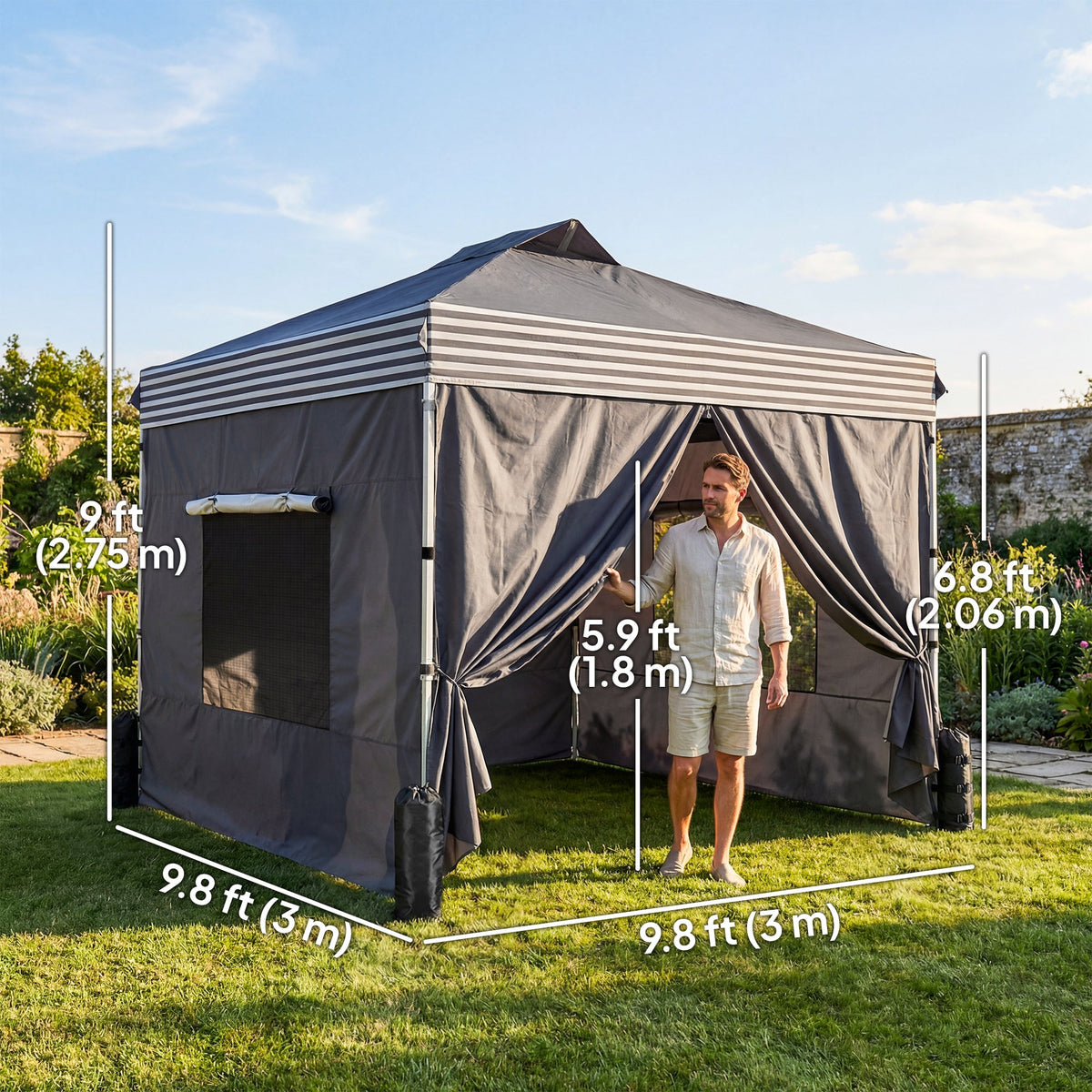 10 x 10 ft Pop-Up Canopy Tent with 4 Sidewalls and Wheeled Bag, Dark Grey — product view 5