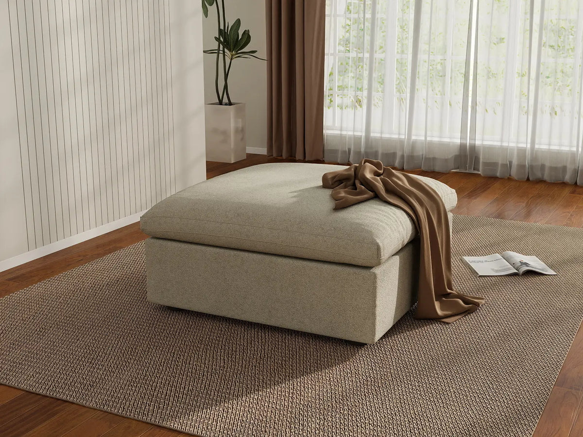 Deluxe Cloud Khaki Storage Ottoman | 1-Piece, Cotton and Linen Fabric, Washable Covers — product view 5