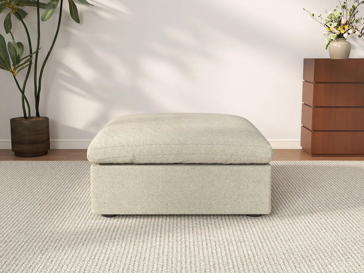 Deluxe Cloud Khaki Storage Ottoman | 1-Piece, Cotton and Linen Fabric, Washable Covers — product view 1
