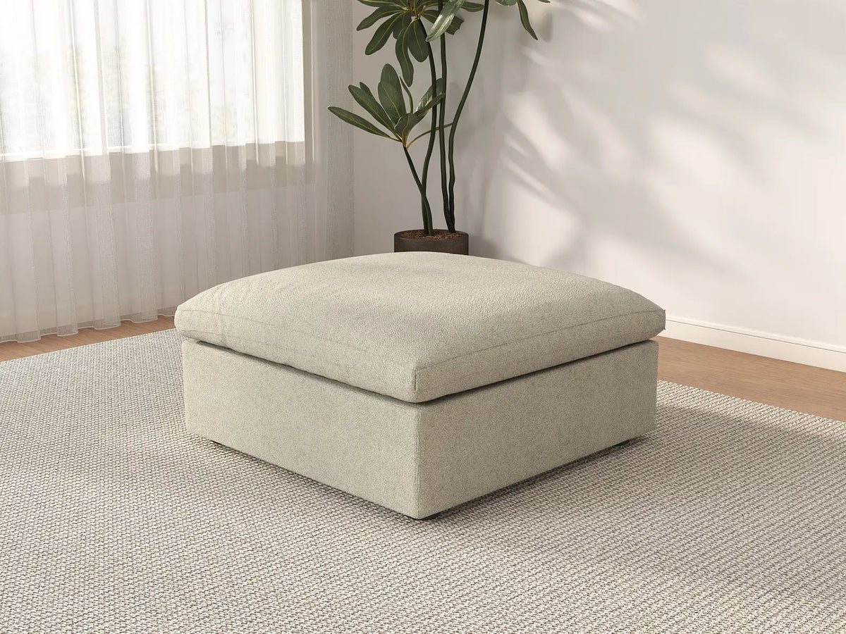 Deluxe Cloud Khaki Storage Ottoman | 1-Piece, Cotton and Linen Fabric, Washable Covers — product view 2