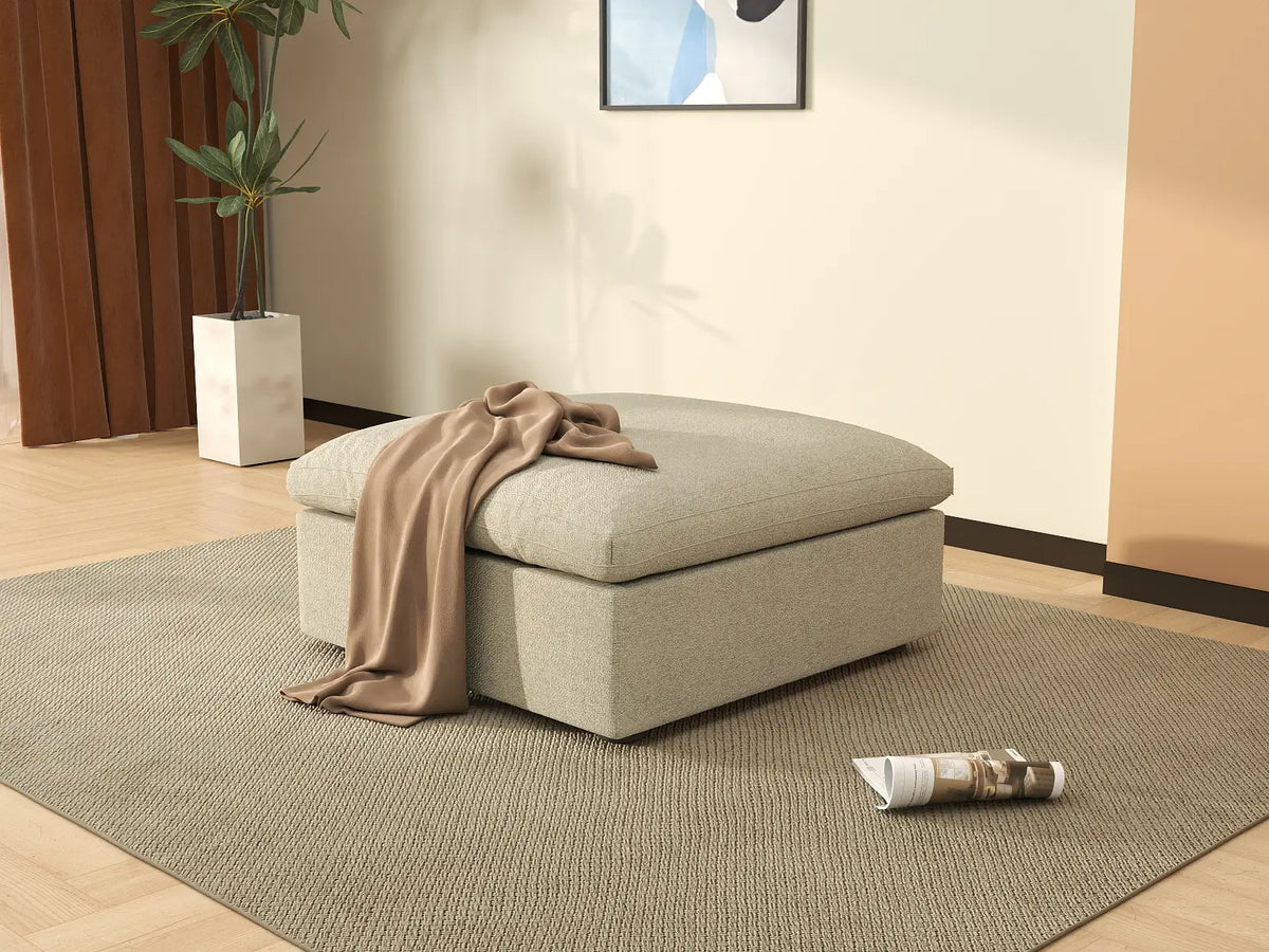 Deluxe Cloud Khaki Storage Ottoman | 1-Piece, Cotton and Linen Fabric, Washable Covers — product view 6
