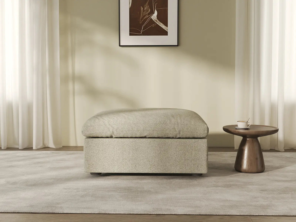 Deluxe Cloud Khaki Storage Ottoman | 1-Piece, Cotton and Linen Fabric, Washable Covers — product view 3