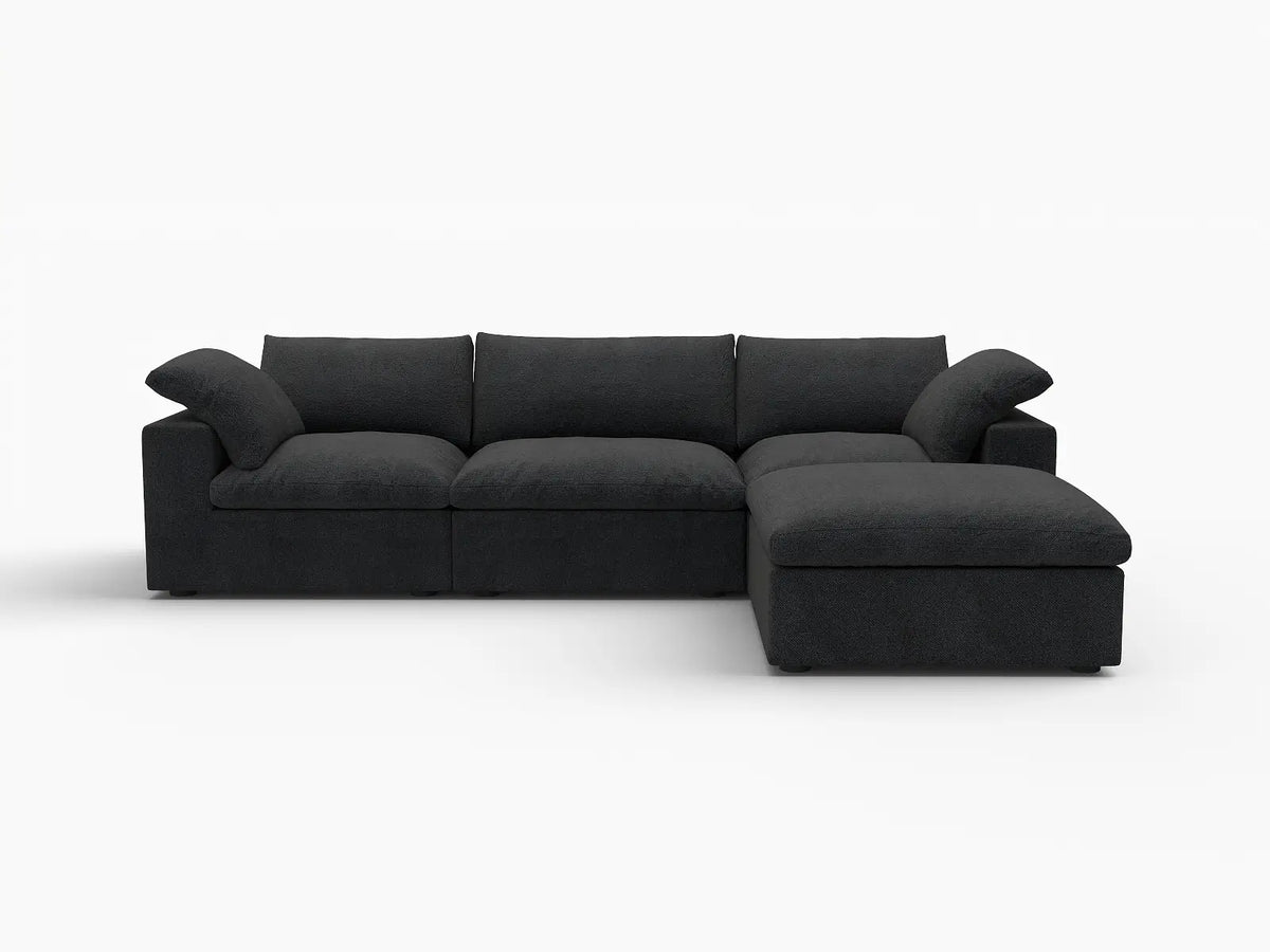 Deluxe Cloud 3-Seater Black Storage L-Shaped Sectional | 4-Piece (includes 1 Ottoman), Cotton and Linen Fabric, Washable Covers — product view 7