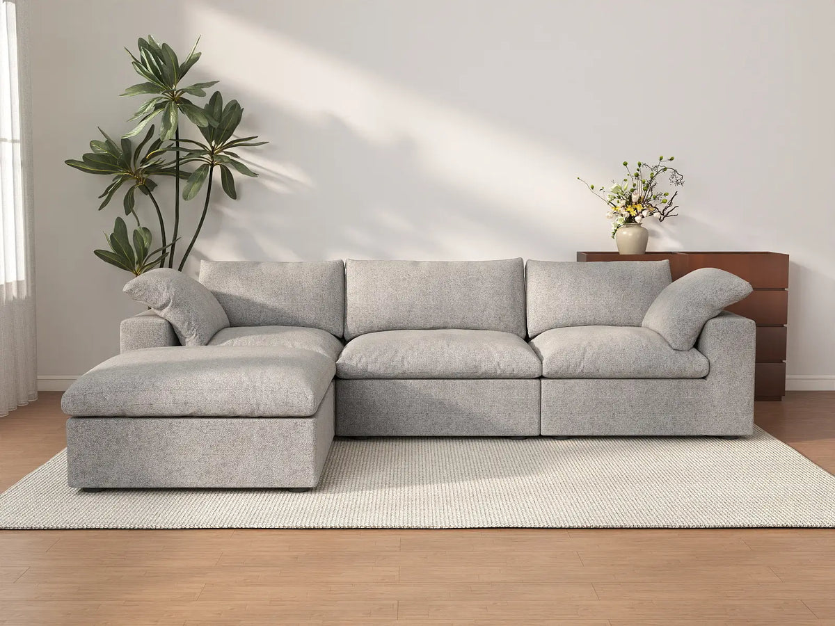 Deluxe Cloud 3-Seater Light-Grey Storage L-Shaped Sectional | 4-Piece (includes 1 Ottoman), Cotton and Linen Fabric, Washable Covers — product view 1