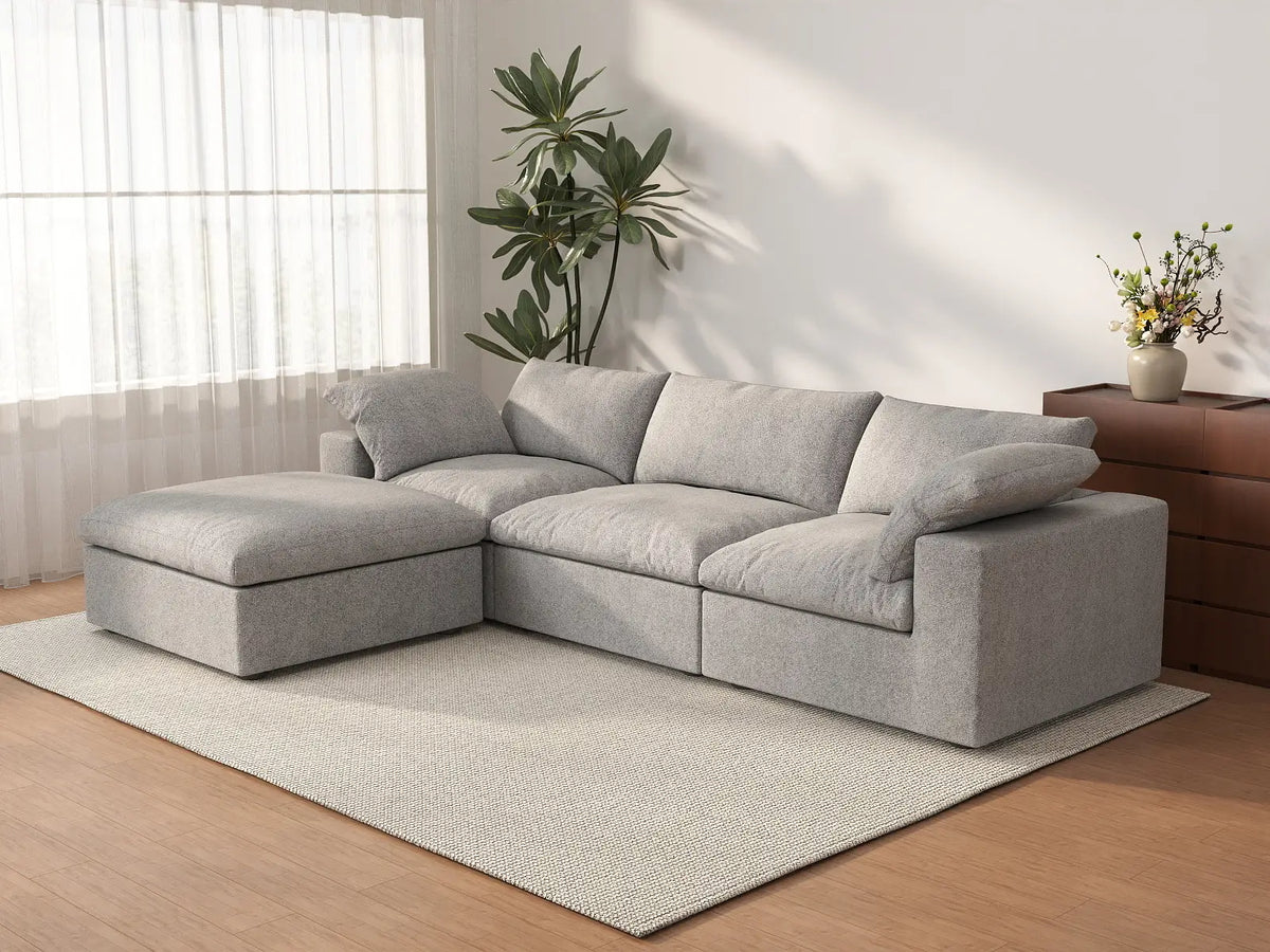 Deluxe Cloud 3-Seater Light-Grey Storage L-Shaped Sectional | 4-Piece (includes 1 Ottoman), Cotton and Linen Fabric, Washable Covers — product view 2