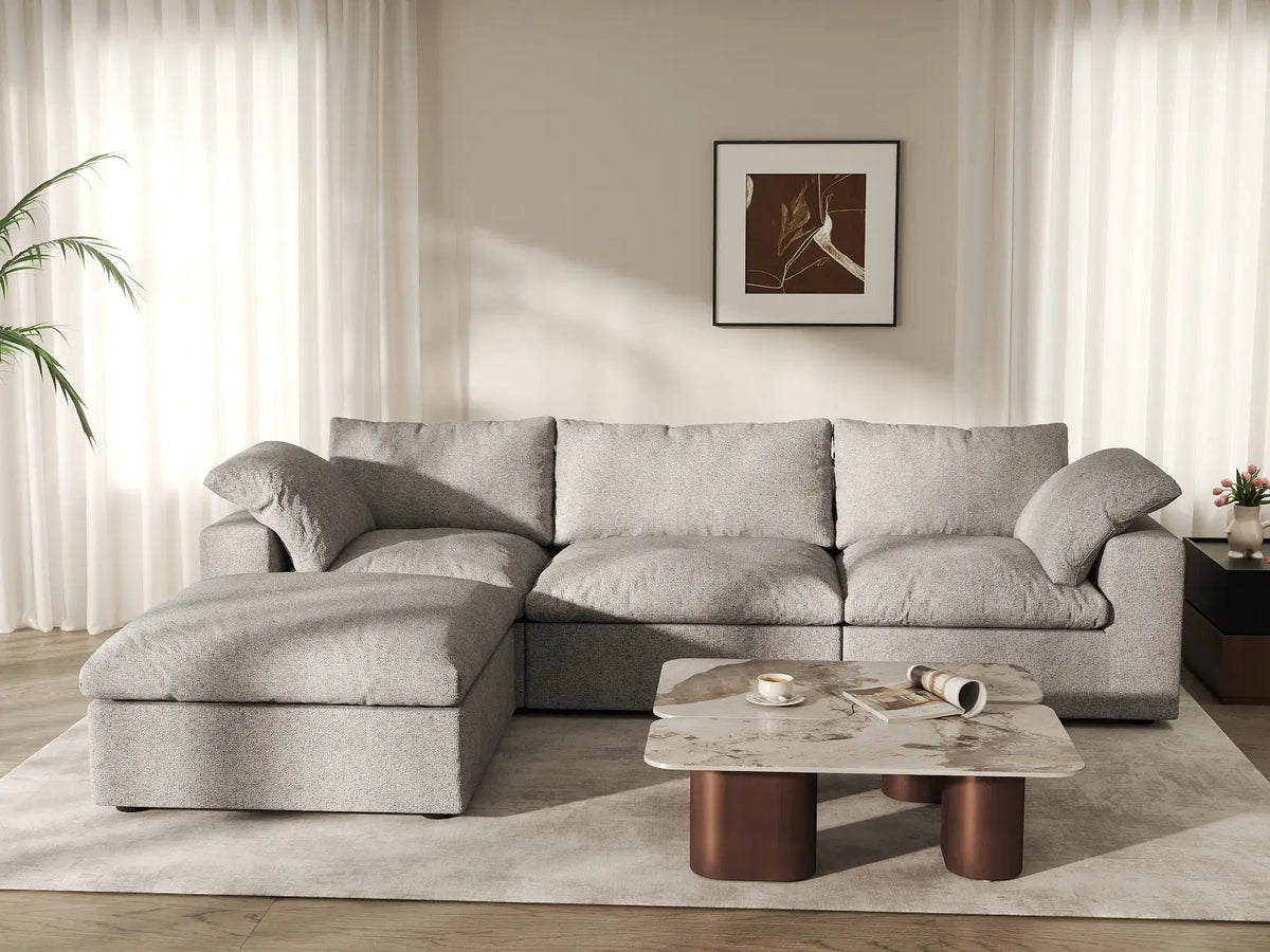 Deluxe Cloud 3-Seater Light-Grey Storage L-Shaped Sectional | 4-Piece (includes 1 Ottoman), Cotton and Linen Fabric, Washable Covers — product view 4