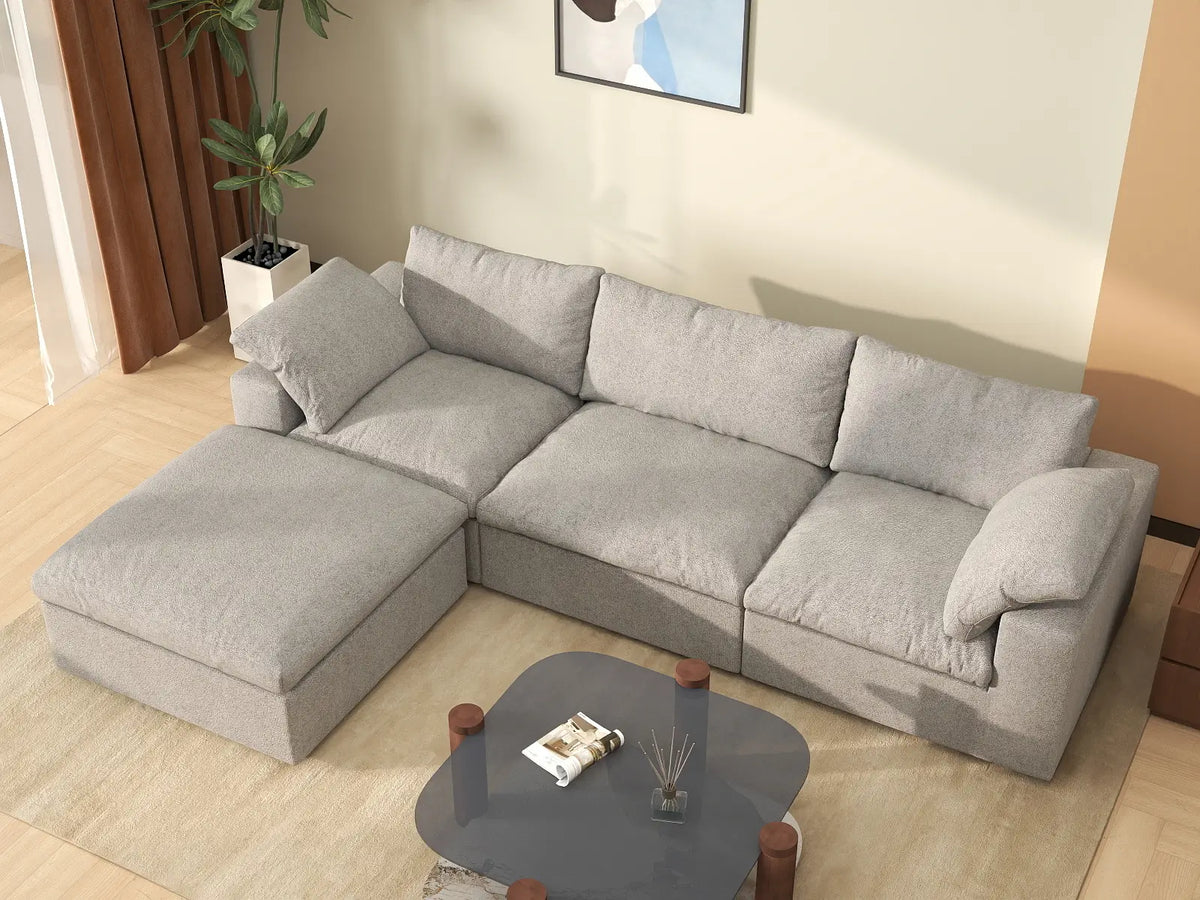 Deluxe Cloud 3-Seater Light-Grey Storage L-Shaped Sectional | 4-Piece (includes 1 Ottoman), Cotton and Linen Fabric, Washable Covers — product view 6